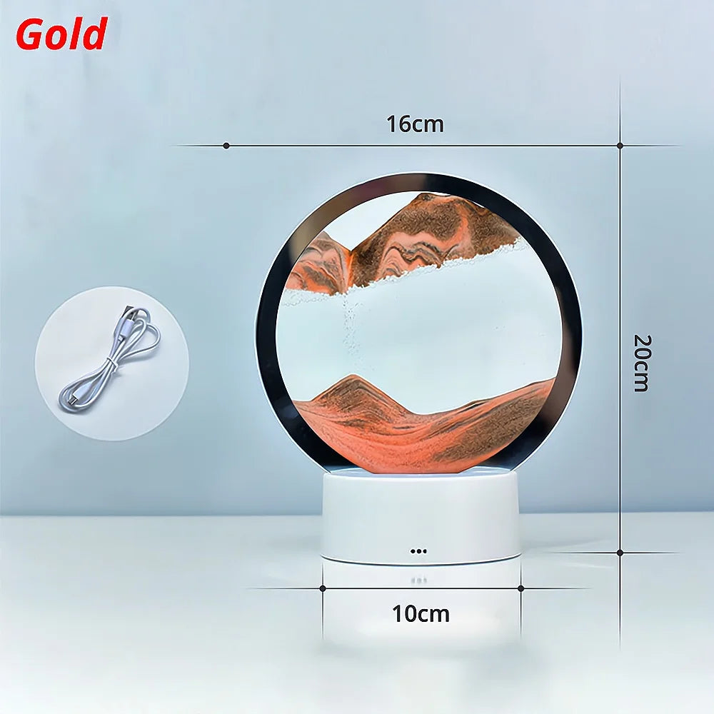 LED Quicksand Light Painted 6-Color Table Lamp 3D Trend Moving Art Circular Glass Hourglass Bedside Home Decoration Nightlight