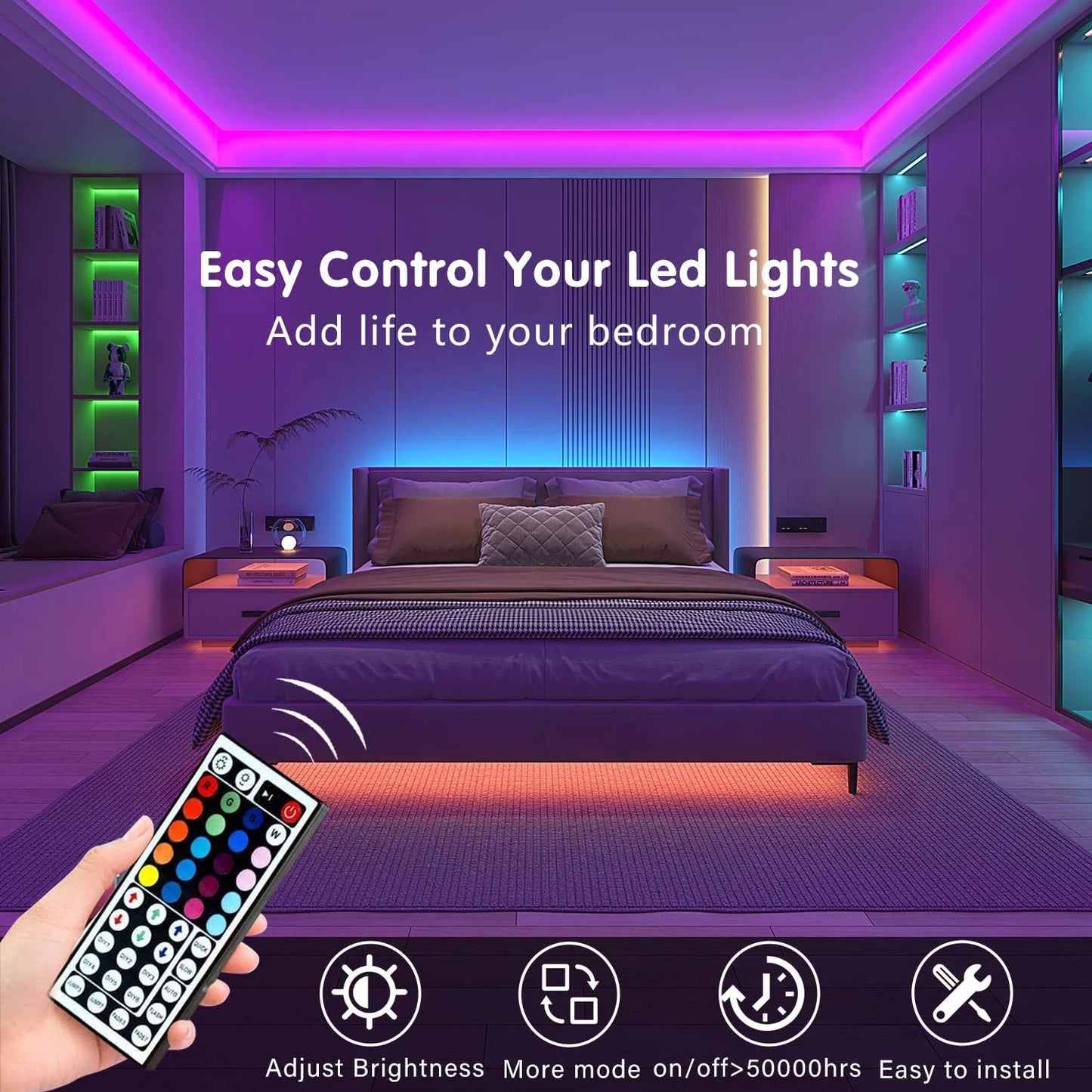 Led Strip Lights with 44 Key Remote Control 1M, 5M, 10M, 20M RGB Tape Led Wall Room for Home Bedroom Party Decor TV Backlight