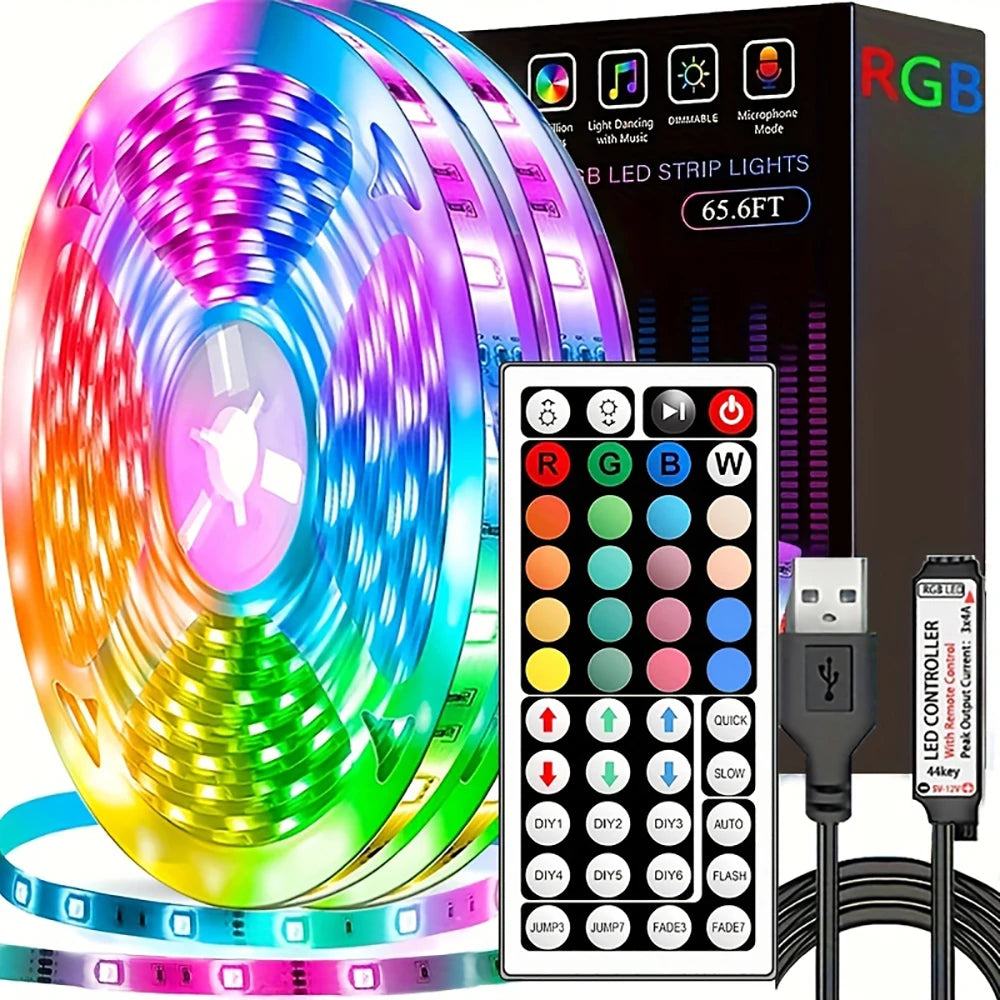Led Strip Lights with 44 Key Remote Control 1M, 5M, 10M, 20M RGB Tape Led Wall Room for Home Bedroom Party Decor TV Backlight